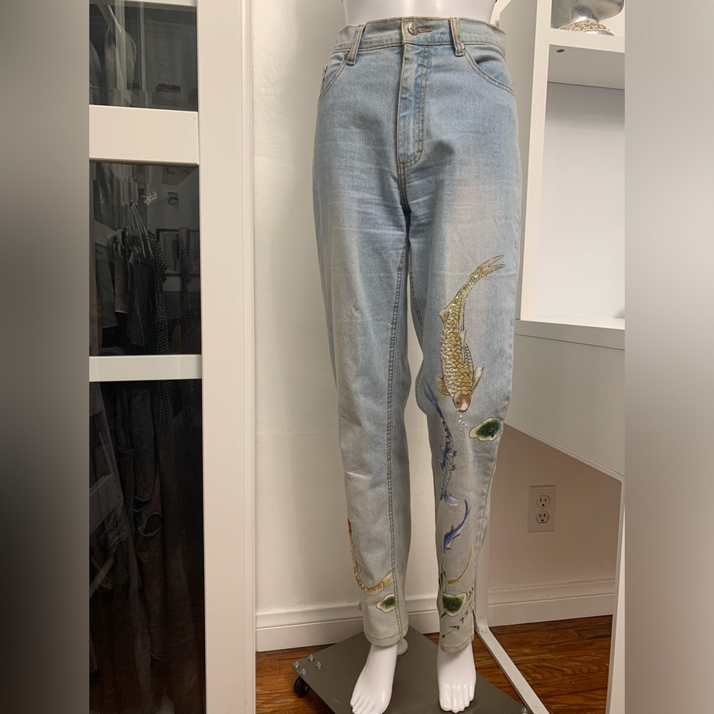 Ané jeans straight leg  artsy hand painted jeans size 2 OOAK one of a kind